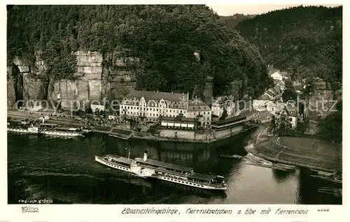 AK / Ansichtskarte Foto_Hahn_Nr. 4046 Fliegeraufnahme Herrnskretschen Herrenhaus Dampfer Leipzig Foto_Hahn_Nr.