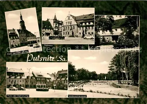 AK / Ansichtskarte Pulsnitz_Sachsen Platz der Befreiung Rathaus Heilstaette Walkmuehlenbad Pulsnitz Sachsen