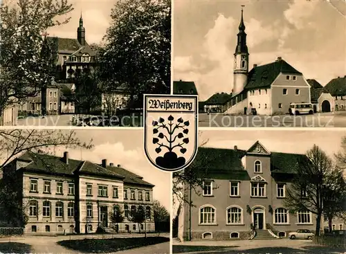 AK / Ansichtskarte Weissenberg_Sachsen Bahnhofstr Ev Kirche Marktplatz Rathaus Zentralschule HOG Volkshaus Weissenberg Sachsen