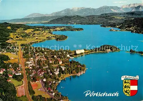 Poertschach_Woerthersee mit Maria Woerth und Karawanken Fliegeraufnahme Poertschach Woerthersee