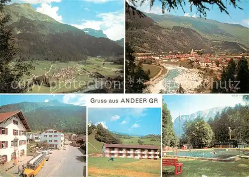 Andeer_GR Postplatz Ferienheim bei Clugin Schwimmbad Landschaftspanorama Alpen Andeer_GR