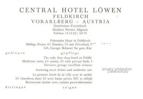 AK / Ansichtskarte Feldkirch_Vorarlberg Central Hotel Loewen Feldkirch Vorarlberg