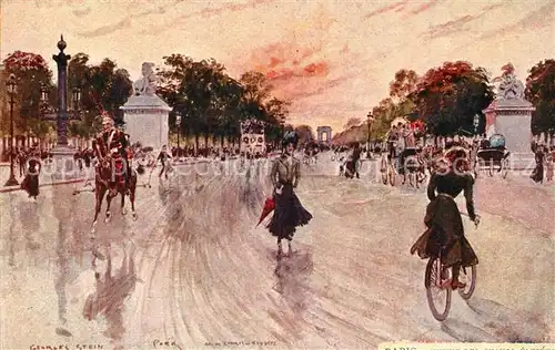 AK / Ansichtskarte Paris Les Champs Elysees Dessin Kuenstlerkarte Paris