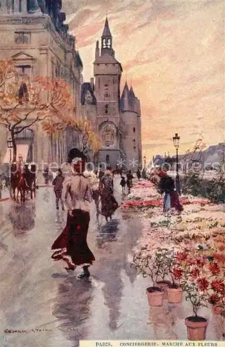 AK / Ansichtskarte Paris Conciergerie Marche aux Fleurs Dessin Kuenstlerkarte Paris