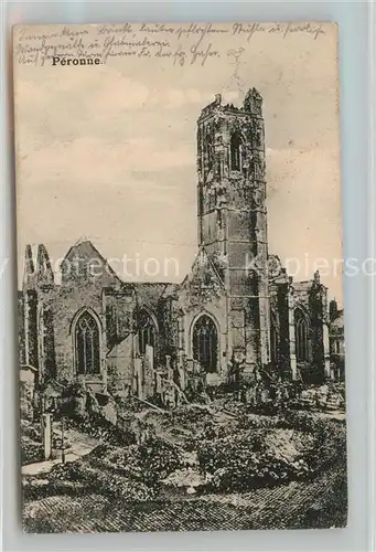 AK / Ansichtskarte Peronne_Somme Eglise detruite Truemmer 1. Weltkrieg Peronne Somme