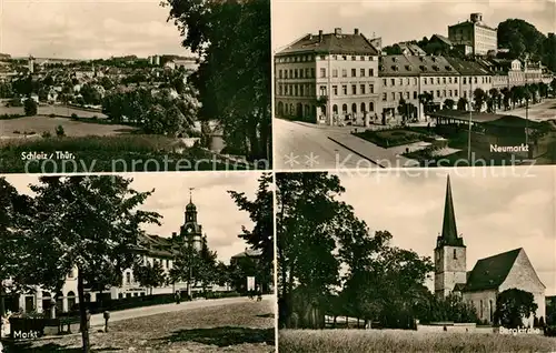 AK / Ansichtskarte Schleiz Stadtpanorama Neumarkt Bergkirche Markt Schleiz