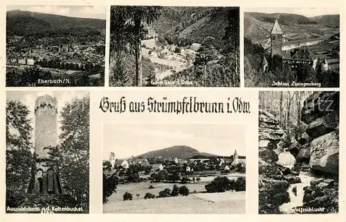 AK / Ansichtskarte Struempfelbrunn Panorama Eberbach Gaimuehle Odenwald Schloss Zwingenberg Wolfsschlucht Aussichtsturm Katzenbuckel Struempfelbrunn