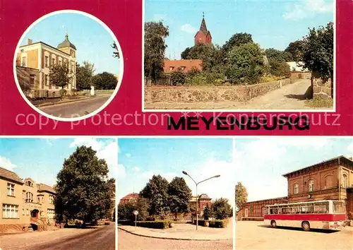 AK / Ansichtskarte Meyenburg_Prignitz Rathaus Bergstrasse Hotel Gemania Th?lmann Breitscheid Platz Bahnhof Meyenburg Prignitz