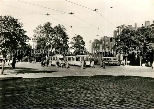 AK / Ansichtskarte Strassenbahn Serie 80 Jahre Strassenbahn Brandenburg Nr 10 Partie am Hauptbahnhof 1977 