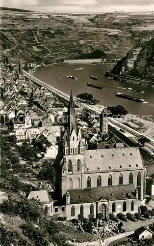 AK / Ansichtskarte Oberwesel_Rhein Rheinterrasse Stadtpanorama Kirche Oberwesel Rhein