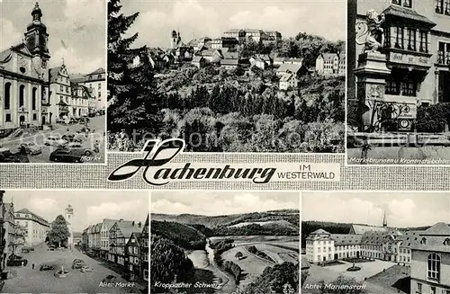 AK / Ansichtskarte Hachenburg_Westerwald Markt Brunnen Kronenstuebchen Hotel zur Krone Kroppacher Schweiz Abtei Marienstatt Hachenburg_Westerwald