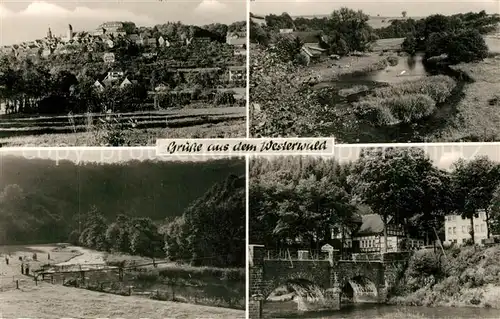 AK / Ansichtskarte Hachenburg_Westerwald Teilansichten Landschaftspanorama Bruecke Hachenburg_Westerwald