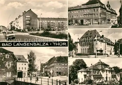 AK / Ansichtskarte Bad_Langensalza Friedrich Hahn Strasse Clara Zetkin Strasse Th?lmannplatz Hotel Schwan Schwefelbad Klubhaus der Kurverwaltung Bad_Langensalza