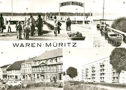 AK / Ansichtskarte Waren_Mueritz Kietzbruecke Mueritz Mecklenburgische Seenplatte Marktplatz Neubauten Waren Mueritz