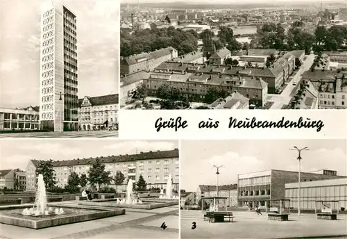 AK / Ansichtskarte Neubrandenburg Haus der Kultur und Bildung Hochhaus Stadtpanorama Karl Marx Platz Wasserspiele Neubrandenburg