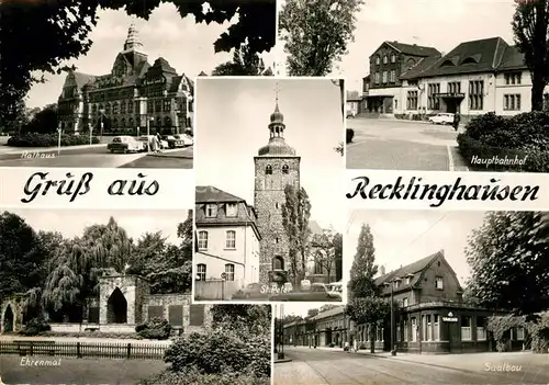 AK / Ansichtskarte Recklinghausen_Westfalen Ehrenmal Saalbau Rathaus Hauptbahnhof Sankt Peter  Recklinghausen_Westfalen