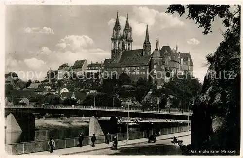 AK / Ansichtskarte Meissen_Elbe_Sachsen Uferpromenade Elbe Bruecke Albrechtsburg und Dom Meissen_Elbe_Sachsen