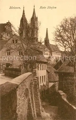 AK / Ansichtskarte Meissen_Elbe_Sachsen Rote Stufen Gasse Stadtmauer Blick zum Dom Meissen_Elbe_Sachsen