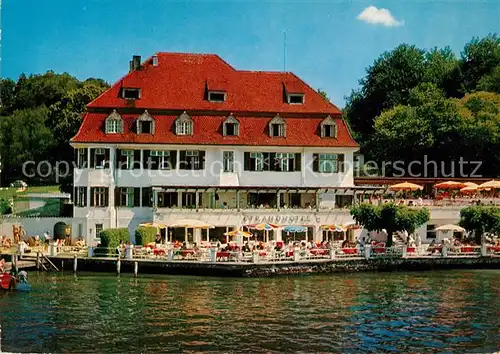 Berg_Starnberg Strandhotel Terrassencafe Ansicht vom See aus Berg_Starnberg