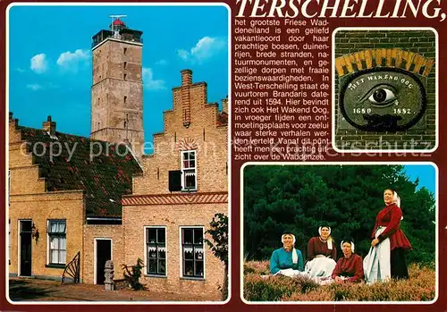 AK / Ansichtskarte Terschelling Motiv mit Leuchtturm Trachten Terschelling