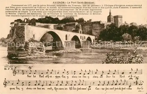 AK / Ansichtskarte Avignon_Vaucluse Le Pont Saint B?n?zet Lied Avignon Vaucluse