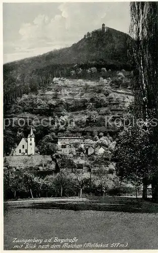 AK / Ansichtskarte Zwingenberg_Bergstrasse mit Blick nach dem Malchen Melibokus Zwingenberg_Bergstrasse