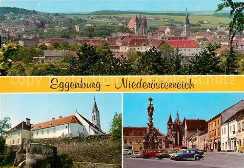 AK / Ansichtskarte Eggenburg_Niederoesterreich Stadtpanorama Stadtmauer Hauptplatz Stephanskirche Dreifaltigkeitssaeule Eggenburg