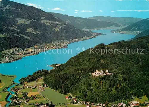 AK / Ansichtskarte Ossiachersee mit Burgruine Landskron Fliegeraufnahme Ossiachersee