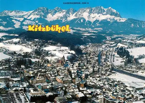 AK / Ansichtskarte Kitzbuehel_Tirol Panorama Schizentrum mit Kaisergebirge Fliegeraufnahme Kitzbuehel Tirol