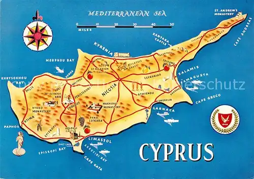 AK / Ansichtskarte Cyprus_Zypern Inselkarte Cyprus Zypern