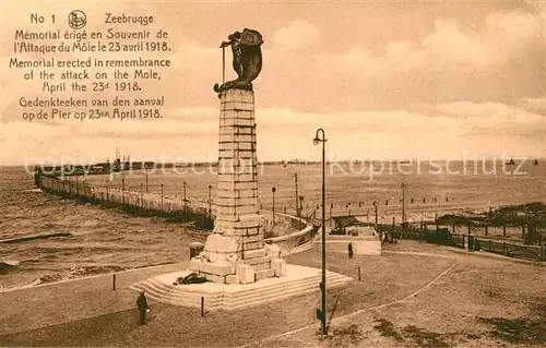 AK / Ansichtskarte Zeebrugge_West Vlaanderen Gedenkteeken van den aanval op de Pier op 23en April 1918 Zeebrugge_West Vlaanderen