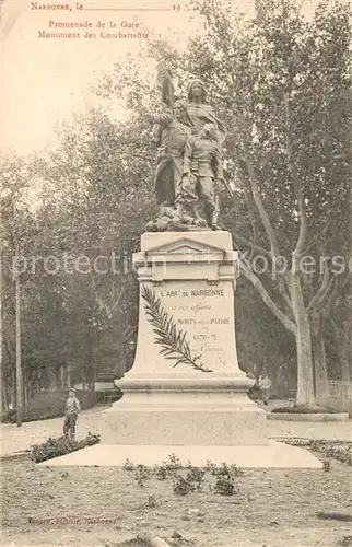 AK / Ansichtskarte Narbonne_Aude Promenade de la Gare Monument des Combattants Narbonne Aude