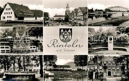 AK / Ansichtskarte Rinteln Jugendherberge Weserbruecke Marktplatz Dingelstedt Denkmal Rinteln