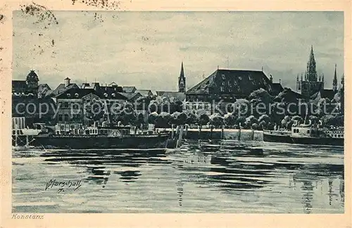 AK / Ansichtskarte Konstanz_Bodensee Panorama Kuenstler Marschall Konstanz_Bodensee