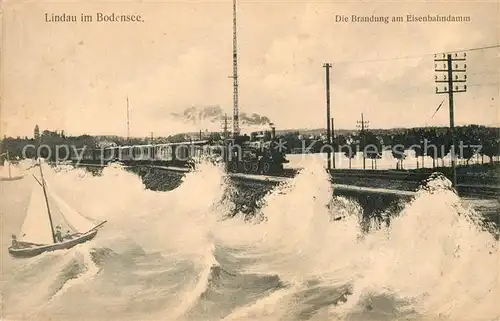 AK / Ansichtskarte Lindau_Bodensee Brandung Eisenbahndamm Lindau Bodensee