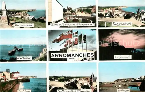 AK / Ansichtskarte Arromanches les Bains Panorama Pontons Digue Debarquement Crepuscule Plage Musee Arromanches les Bains