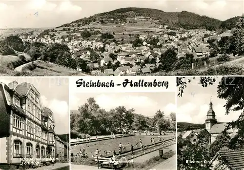 AK / Ansichtskarte Steinbach_Hallenberg Panorama FDGB Erholungheim Fortschritt Schwimmbad Kirche Steinbach_Hallenberg