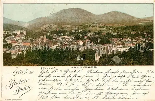 AK / Ansichtskarte Baden Baden Stadtpanorama Blick von den Friesenbergen Baden Baden