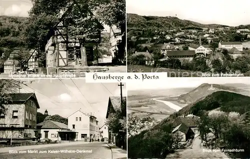 AK / Ansichtskarte Porta_Westfalica Hauptstrasse Fernsehturm Markt mit Kaiser Wilhelm Denkmal Blick vom Fernsehturm Porta_Westfalica