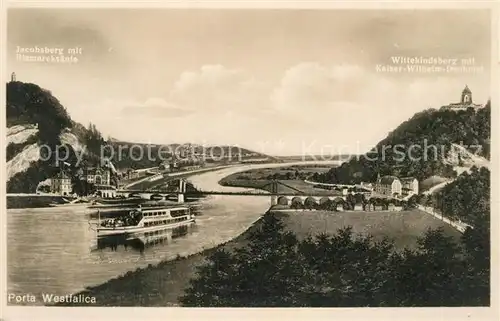 AK / Ansichtskarte Porta_Westfalica Wittekindsberg mit Kaiser Wilhelm Denkmal Jakobsberg und Bismarksaeule Porta_Westfalica