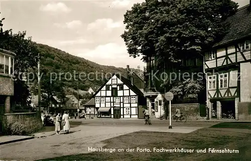 AK / Ansichtskarte Porta_Westfalica Hausberge Fachwerkhaeuser Fernsehturm Porta_Westfalica