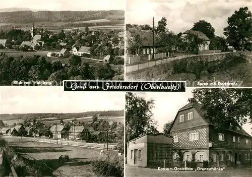 AK / Ansichtskarte Friedersdorf_Niederlausitz Blick vom Hainberg Spree mit Dorfstrasse Konsum Gaststaette Grenzschaenke Friedersdorf