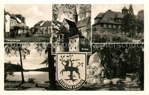 AK / Ansichtskarte Kloster_Lehnin Kirche Hauptstrasse Gohlitzsee Schule Alexisdenkmal Wappen Kloster_Lehnin