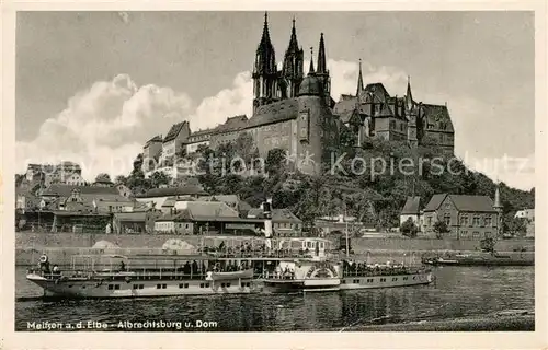 AK / Ansichtskarte Meissen_Elbe_Sachsen Blick zur Albrechtsburg und Dom Elbedampfer Meissen_Elbe_Sachsen