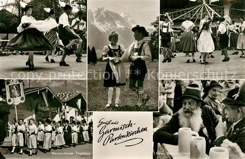 AK / Ansichtskarte Garmisch Partenkirchen Schuhplattler Bandltanz Werdenfelser Trachten Biergarten Garmisch Partenkirchen