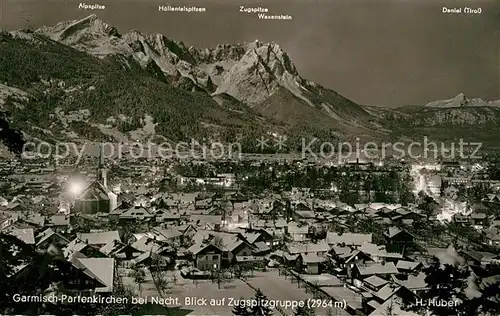 AK / Ansichtskarte Garmisch Partenkirchen bei Nacht Blick auf Zugspitzgruppe Wettersteingebirge Huber Karte Nr 10543 Garmisch Partenkirchen