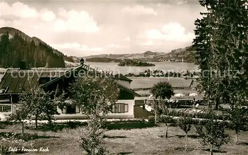 AK / Ansichtskarte Neuhaus_Schliersee Pension Cafe Koch Blick zum See Neuhaus Schliersee