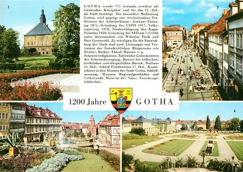 AK / Ansichtskarte Gotha_Thueringen Schloss Friedenstein Neumarkt Erfurter Strasse Wasserkunst Rathaus Orangerie Chronik Gotha Thueringen