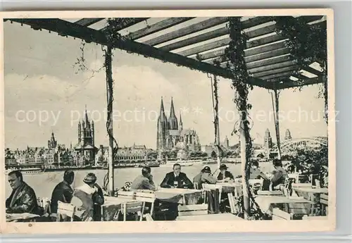 Koeln_Rhein Blick von der Suennerterrasse Blick ueber den Rhein zum Dom Feldpost Koeln_Rhein