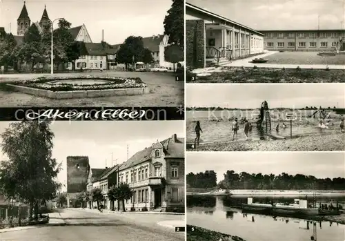 AK / Ansichtskarte Aken_Elbe Friedesnplatz Dessauer Strasse Neue Waldschaenke Faehre Aken_Elbe